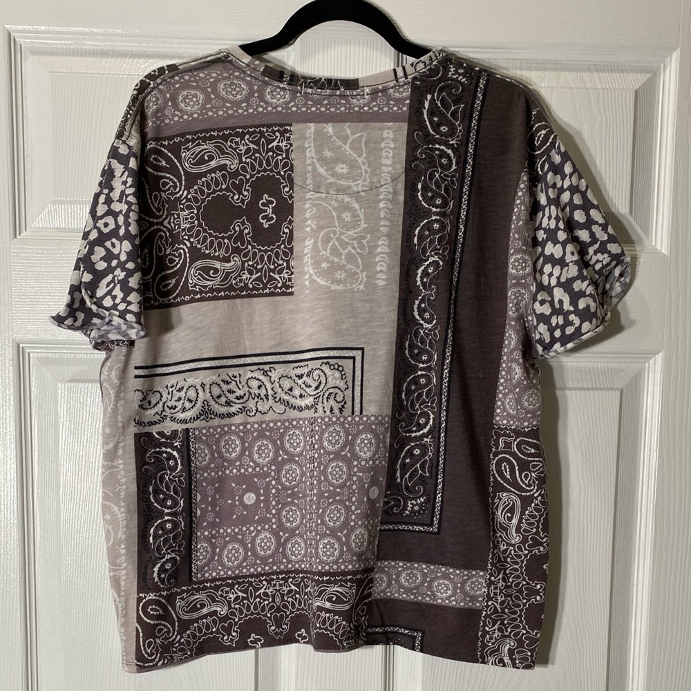 We The Free Patchwork Paisley Short Sleeve Tee in Gray and White - Picture 7 of 8